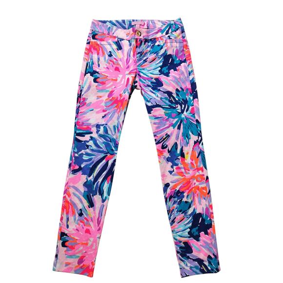 Lilly Pulitzer Kelly textured ankle length skinny pants multicolor size 0 - Picture 2 of 11
